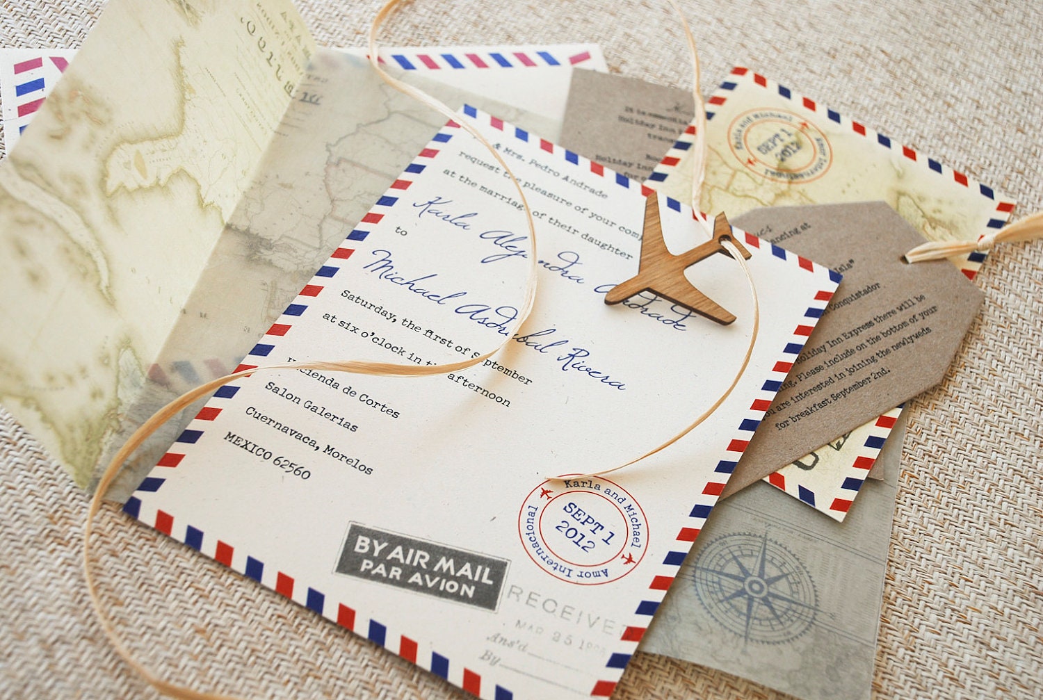 Vintage Air Mail Destination Wedding Invitation (Mexico) - Design Fee