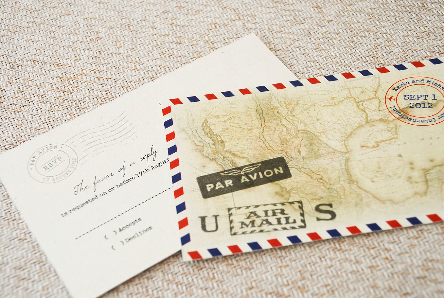 Vintage Air Mail Destination Wedding Invitation (Mexico) - Design Fee