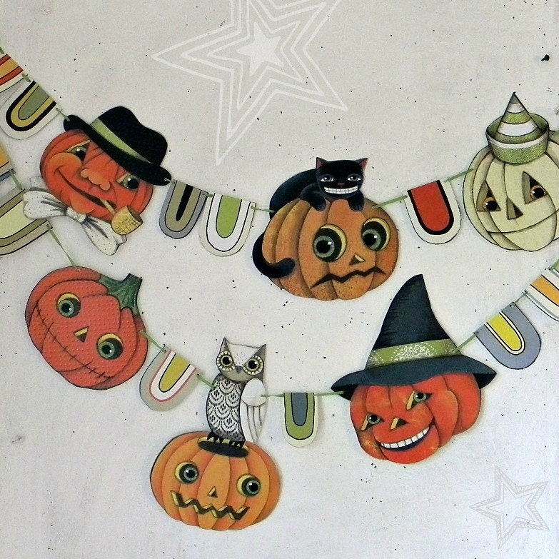 Halloween Pumpkin Jack O'Lantern Banner Garland Bunting Ornaments Decoration Original Folk Art  DIY