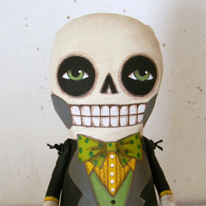 Skeleton Day of the Dead Original Hand Painted Contemporary Folk Art Doll Sculpture-- Made to Order