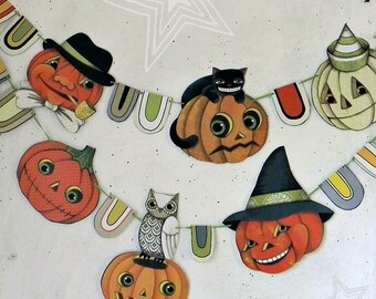 Halloween Pumpkin Jack O'Lantern Banner Garland Bunting Ornaments Decoration Original Folk Art  DIY