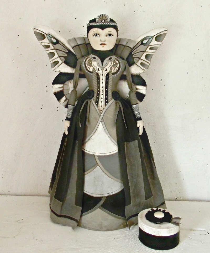 Fairy Queen Original Hand Painted Cloth Folk Art Butterfly Moth Doll OOAK One of a Kind
