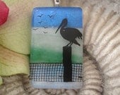 Pelican Necklace - Pelican Bird Jewelry - Dichroic Fused Glass Jewelry - Pelican - Dichroic Fused Glass Necklace - Ocean Beach 090612p105