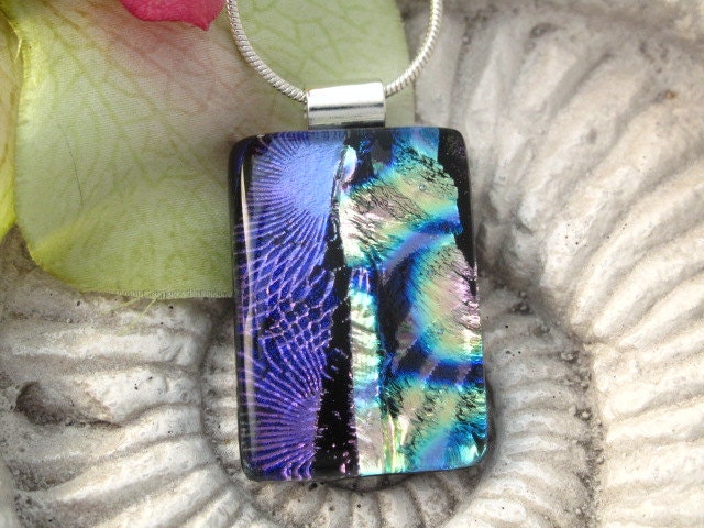 Purple Necklace - Dichroic Necklace - Dichroic Jewelry - Dichroic Fused Glass Jewelry -Purple Necklace -  Fused Glass Pendant  070112p100
