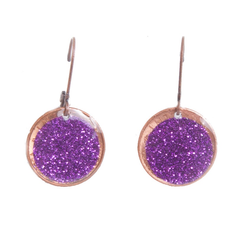 Penny Earrings Purple Sparkles
