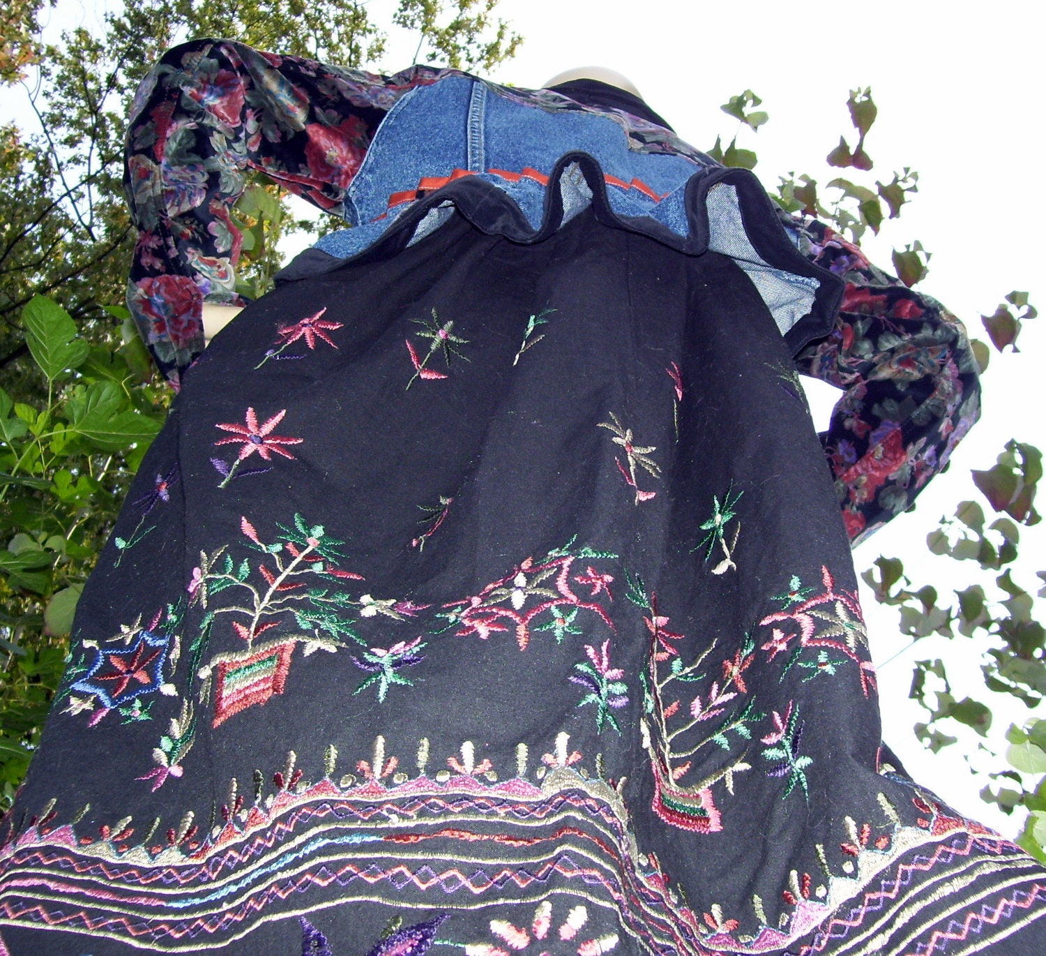 Jean Bustle Jacket Velvet Cotton Embroidery Fishtail OOAK Coat 6 8 10