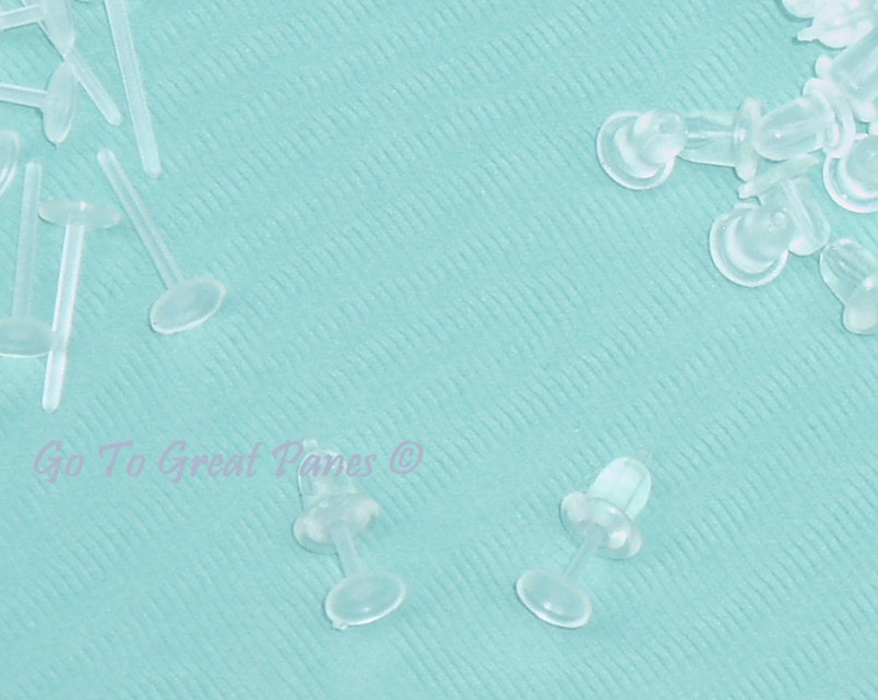 48 Plastic Post Earring Findings w/ LARGE PADS, Stud & Back, make 24 pair of earrings, metal allergy, earring pin, jewelry supplies