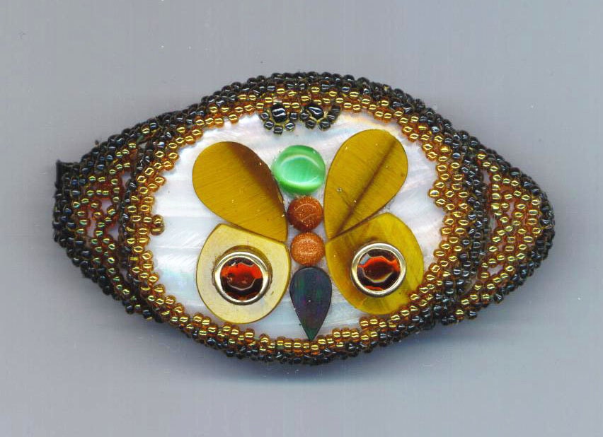 Beadwoven Butterfly Barrette . Tiger Eye Slices . Mother of Pearl . Gold Stones . Onyx - Butterfly Effect by enchantedbeads on Etsy