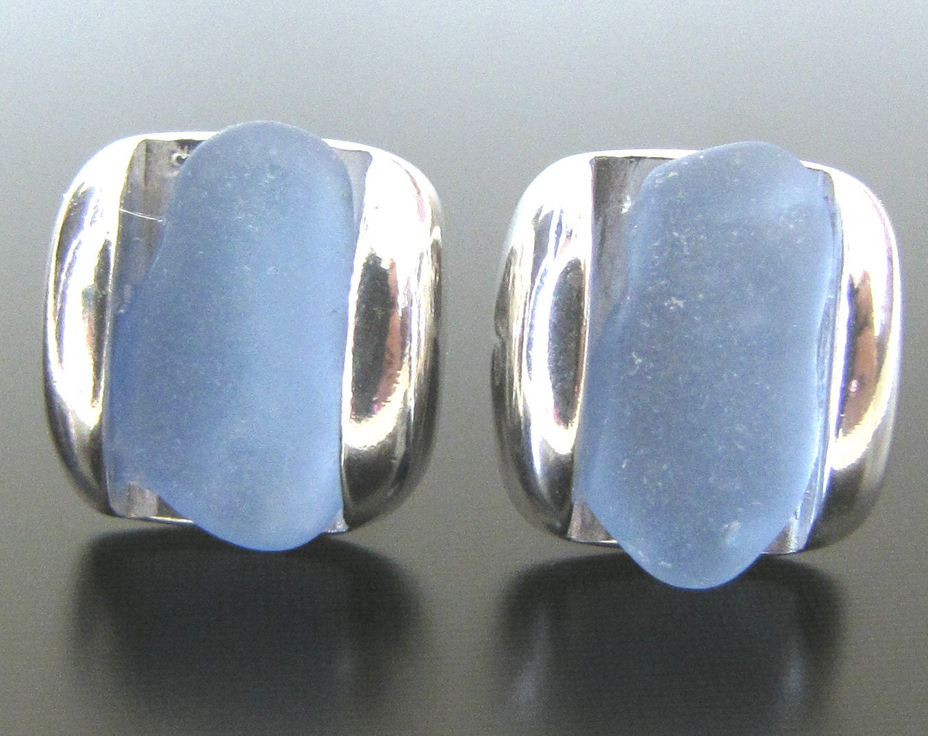 For Him, Soft Ocean Blue Father's Day Sea Glass Cufflinks - Sterling Silver - Wedding, Groom, Jewelry
