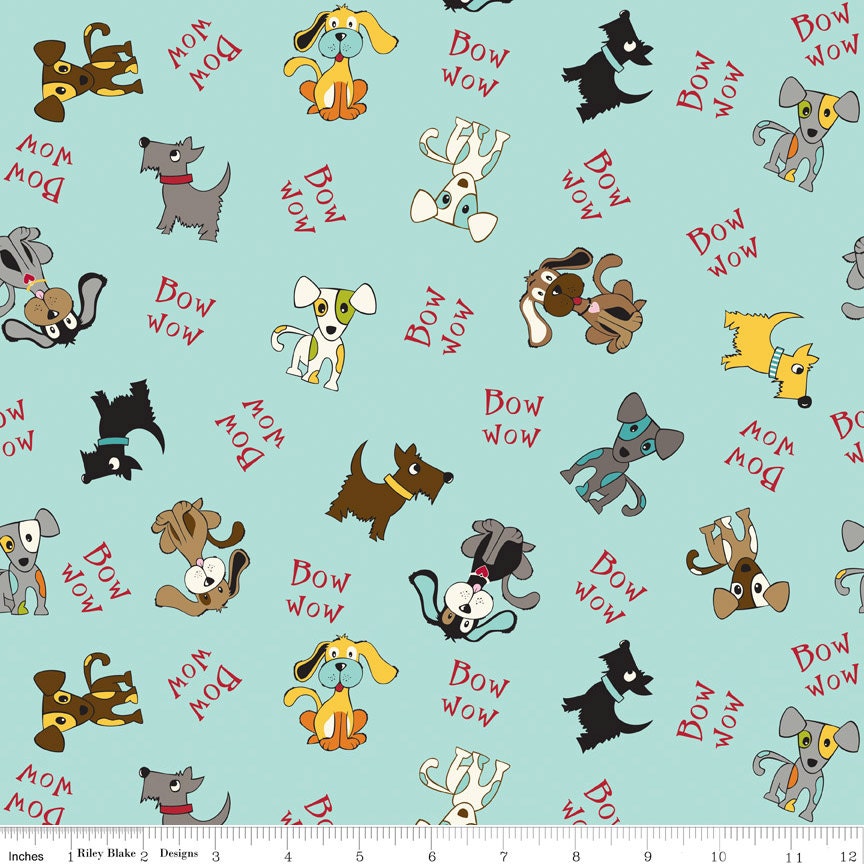 Riley Blake Designs, Bella Blvd, Puppy Park, Tossed Dogs Blue Fabric - By the Yard