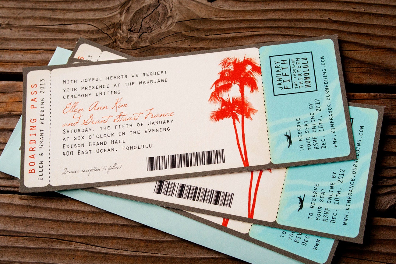 Boarding Pass Wedding Invitations - Palm Tree Theme - Design Fee