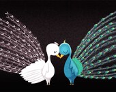 Peacock Painting, Birds, Albino Peacock, Bird Painting, Peacock Feathers - "I love our differences" - Art Print 13x19