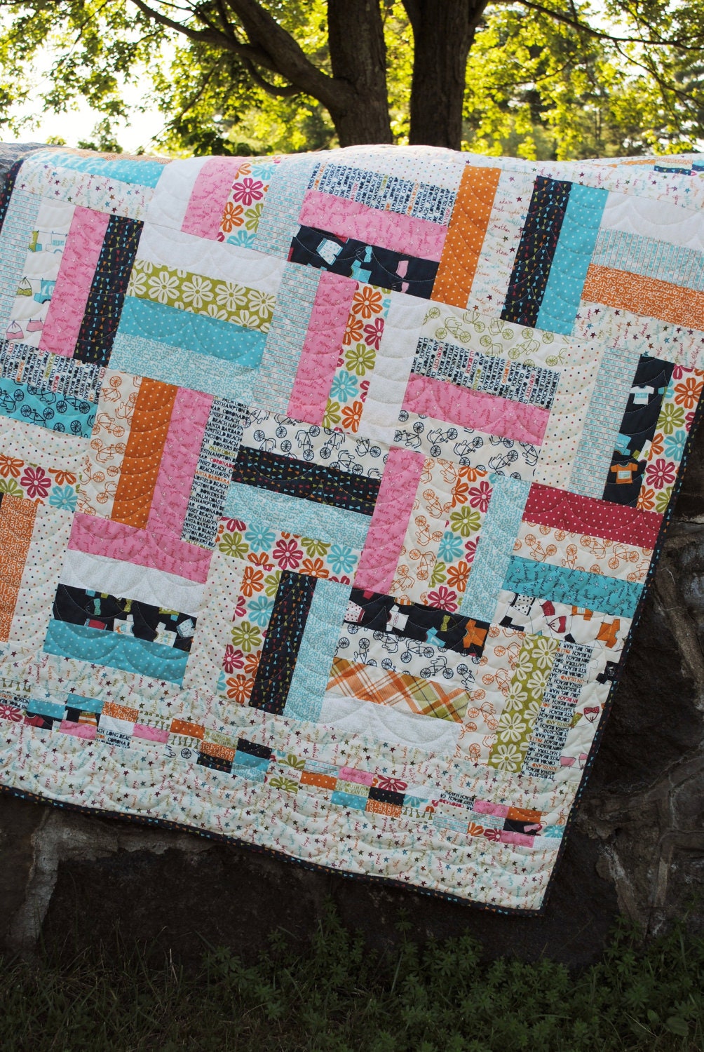 PDF Quilt Pattern.....Layer Cake, Jelly Roll and Fat Quarter friendly, ..Baby and Lap size, On the Fence