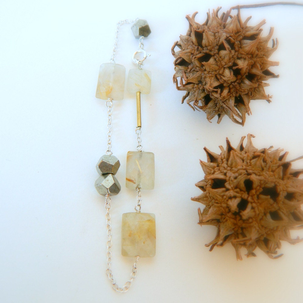 Rutilated Quartz and Pyrite Bracelet