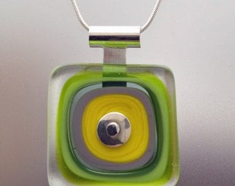 Square Glass Drop Necklace in Yellow, Lime Green, and Gray