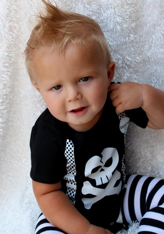 Punk Rock Baby Boy Rockstar Kit black romper one piece layette leg warmers gift box YOU CHOOSE IMAGE rockstar