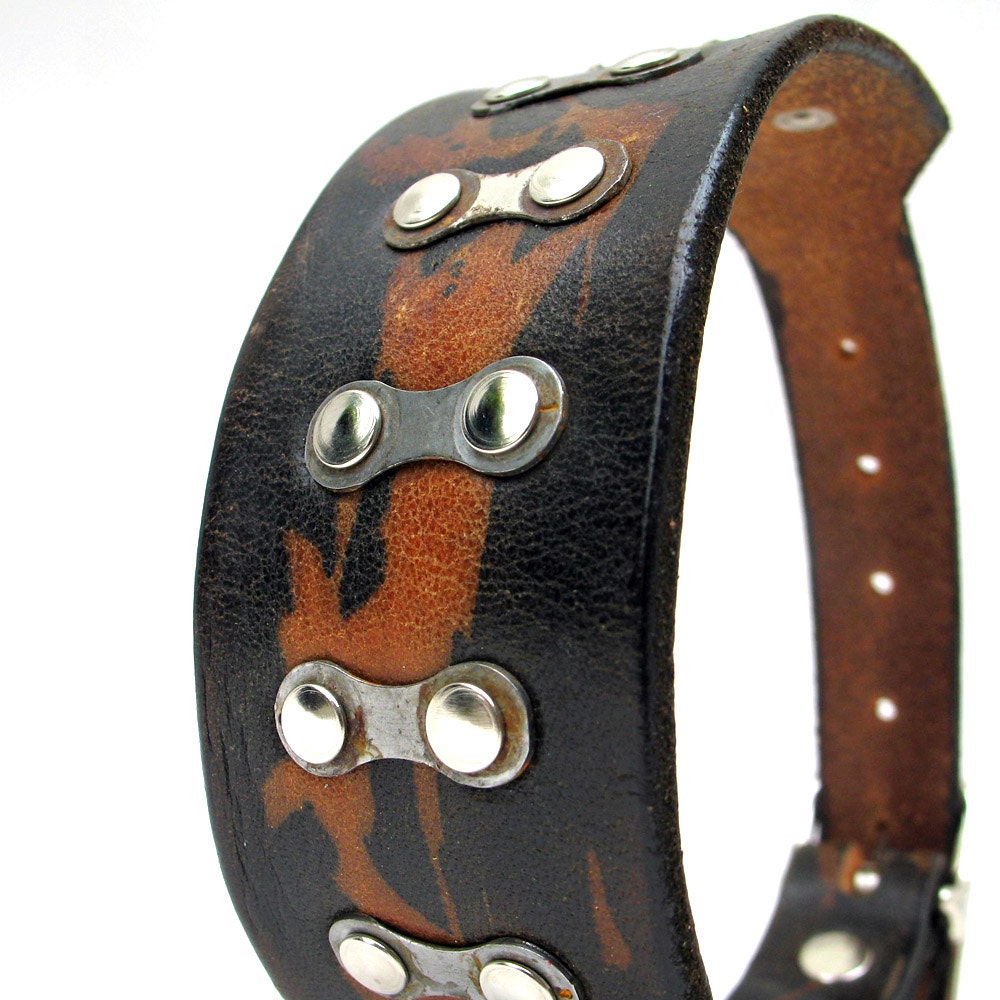 Leather Dog Collar with Reclaimed Bike Chain Links, Size S, Small Dog, 10-13 Neck, EcoFriendly, OOAK