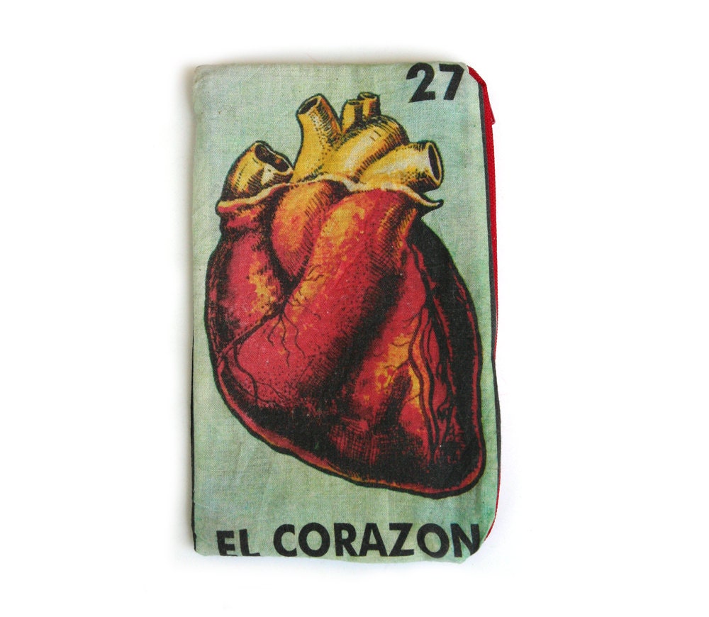 EL CORAZON "The Heart"  Mexican Loteria Makeup Bag - School Supply Pouch