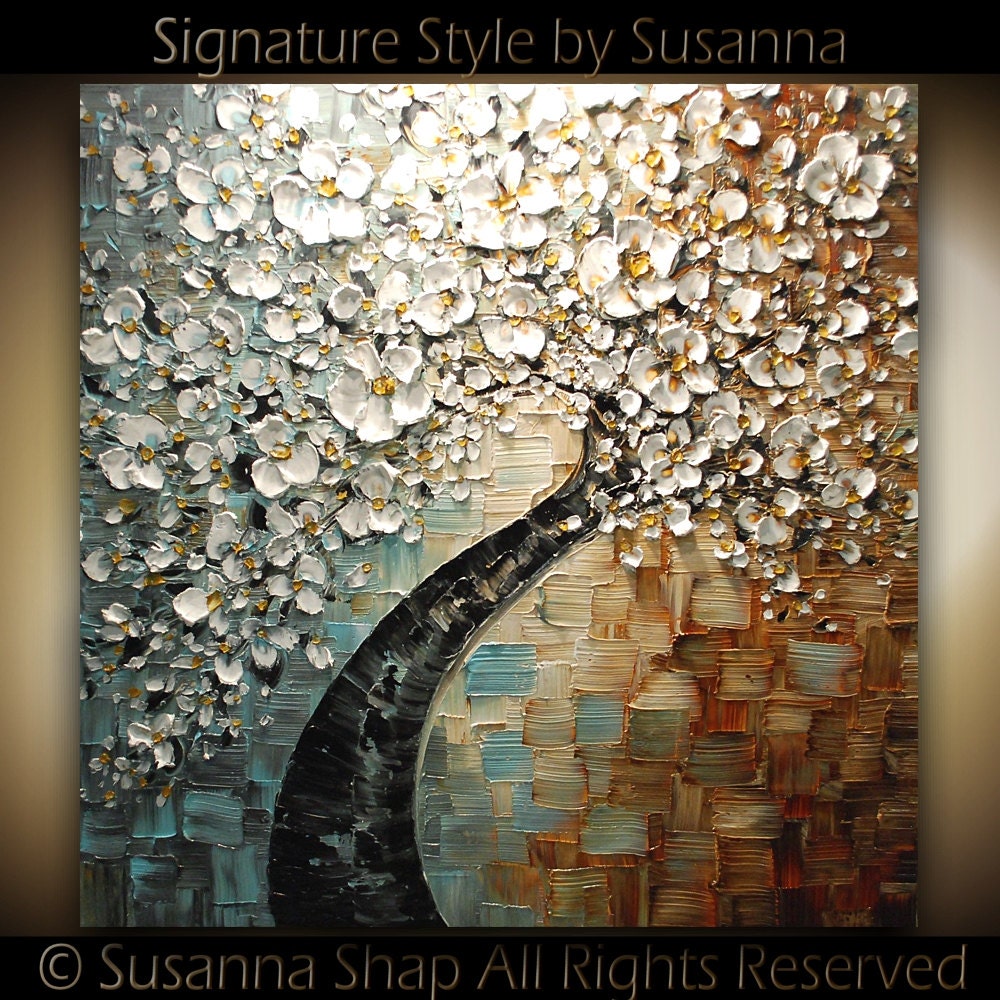 ORIGINAL Huge White Cherry Blossom Painting Modern Oil Painting Single Tree Landscape Gallery Fine Art