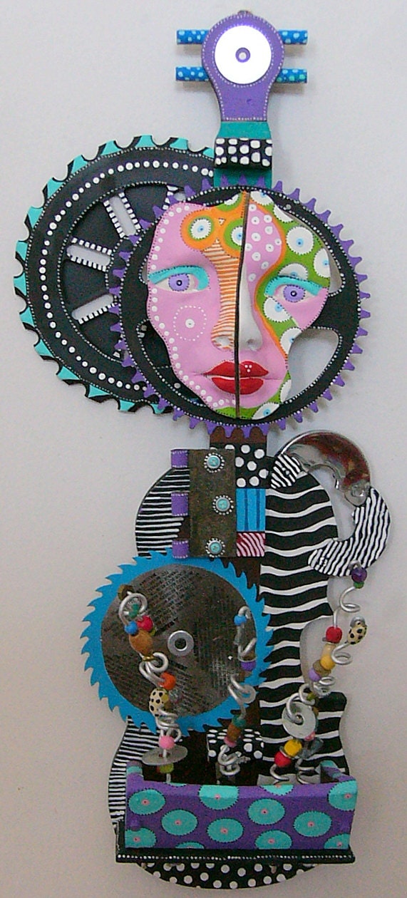 SALE  Flowers And Good Stuff recycled found object sculpture 6 pieces of mine are published in Contemporary Sculptor table book