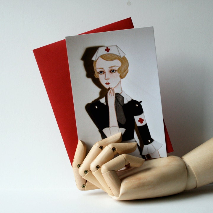 Little Nurse - Single postcard with one red envelope
