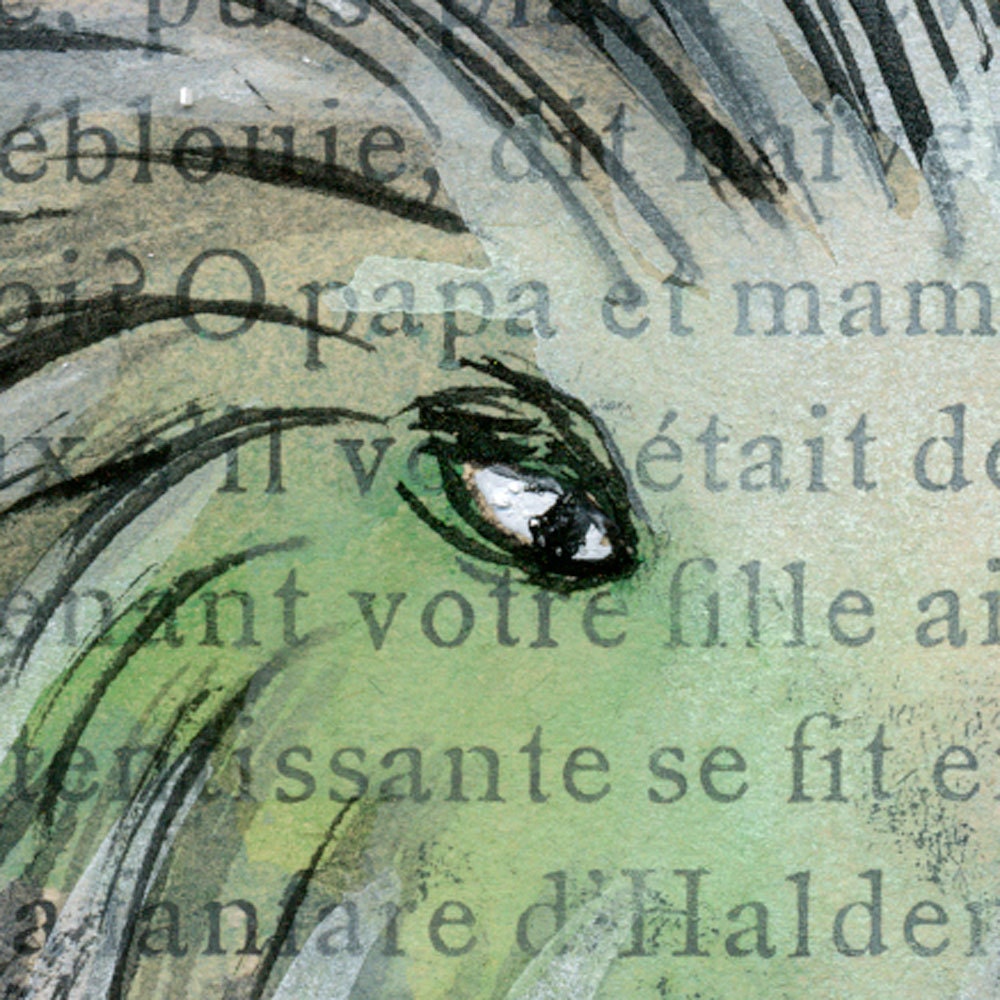 Hairy Green Monster Man Original Monoprint
