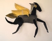 Licorice / Winged Black and Gold Horse Articulated Decoration  / Hinged Beasts Series
