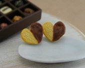 Chocolate-Dipped Heart Cookie - Studs / Post Earrings