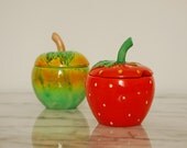 vintage apple and strawberry jam jars made in japan fruit