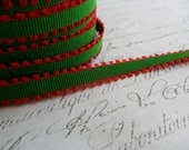 Christmas Green with Red Picot edge  3/8 Grosgrain Ribbon