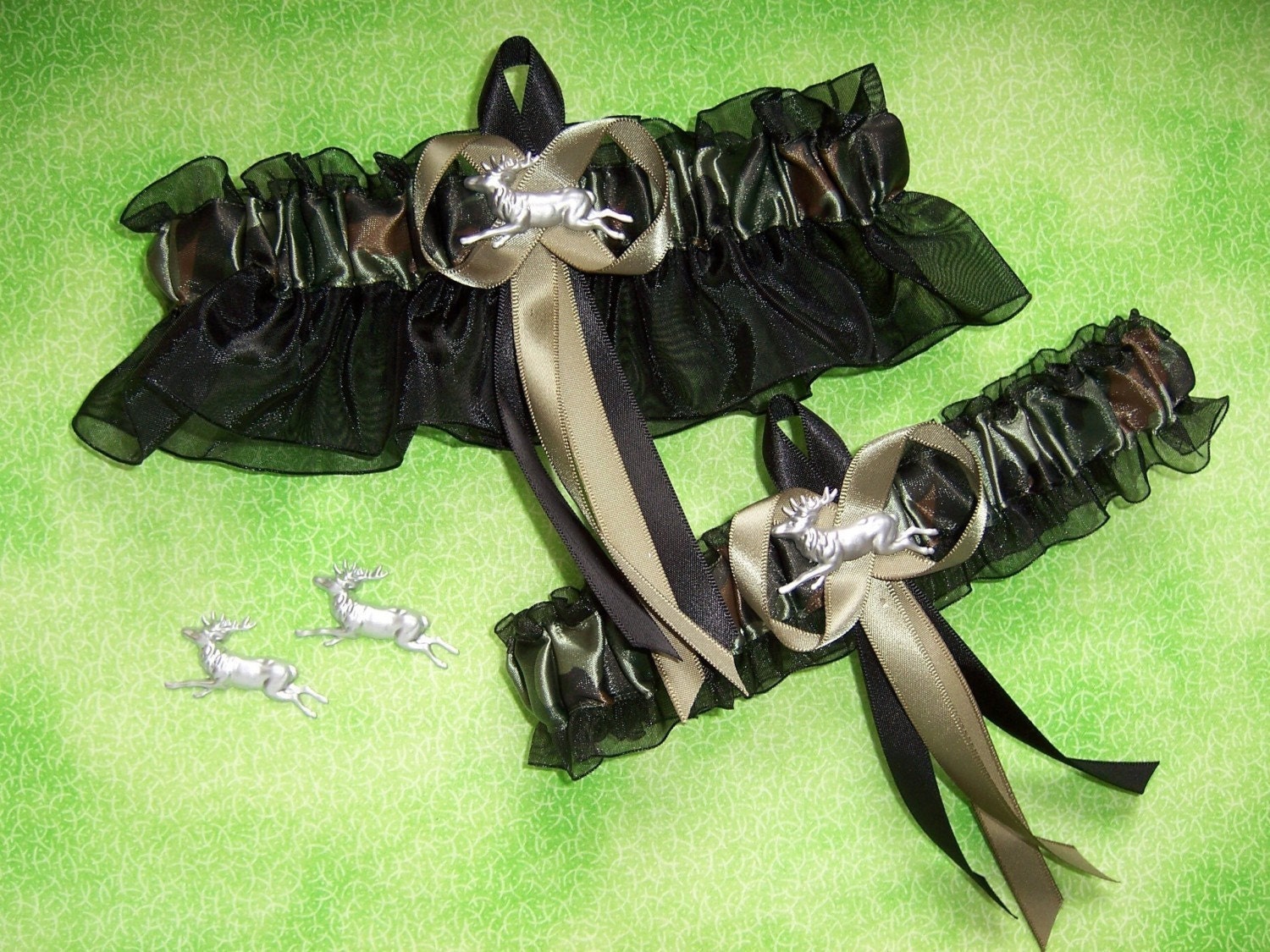 Deer Camouflage Wedding Garter Set on Black