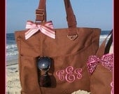 Brown Monogrammed Super Feature Tote - Personalized Solid Color Book Bag Bridesmaids Teachers Travel Briefcase Initials Diaper Bag