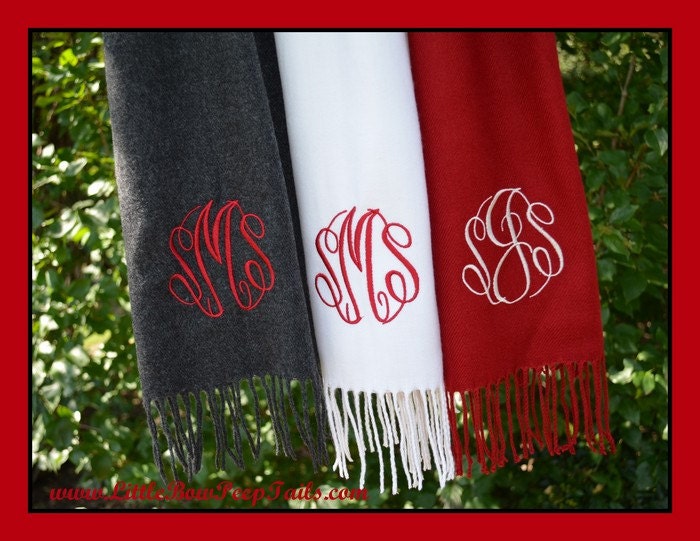 Christmas and Thanksgiving Circle Script Women's Personalized Scarf - Monogrammed Initials girls adult teacher practical cashmere feel warm