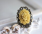 Yellow rose ring with oxidized brass  - zsb creations