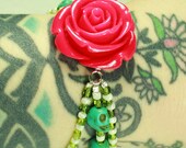 Hot Pink Rose Mini Skull Bracelet in Turquoise, Green and White
