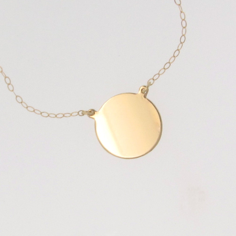 14K Solid Gold Disc Necklace - Katie Holmes, Yellow Gold