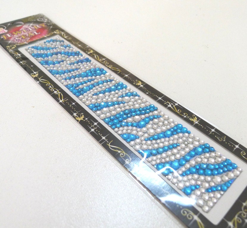 Kawaii Sparkling Rhinestone Sticker (Medium sheet) - Blue Tide (Blue and Silver/Clear)