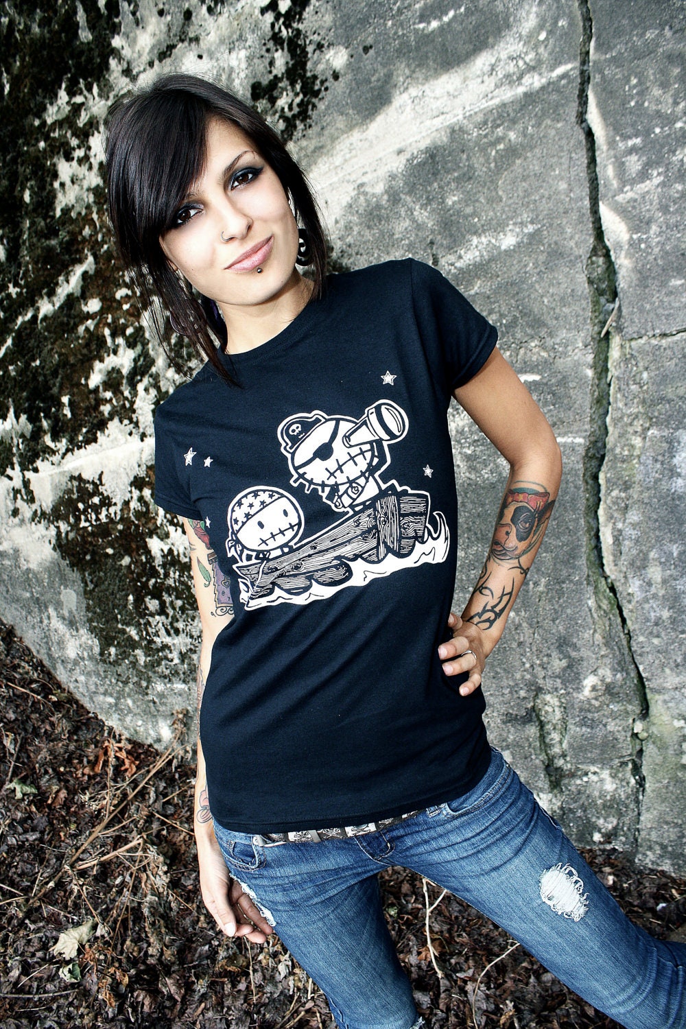 Rocky The Zombie Pirate Boat Black T-shirt
