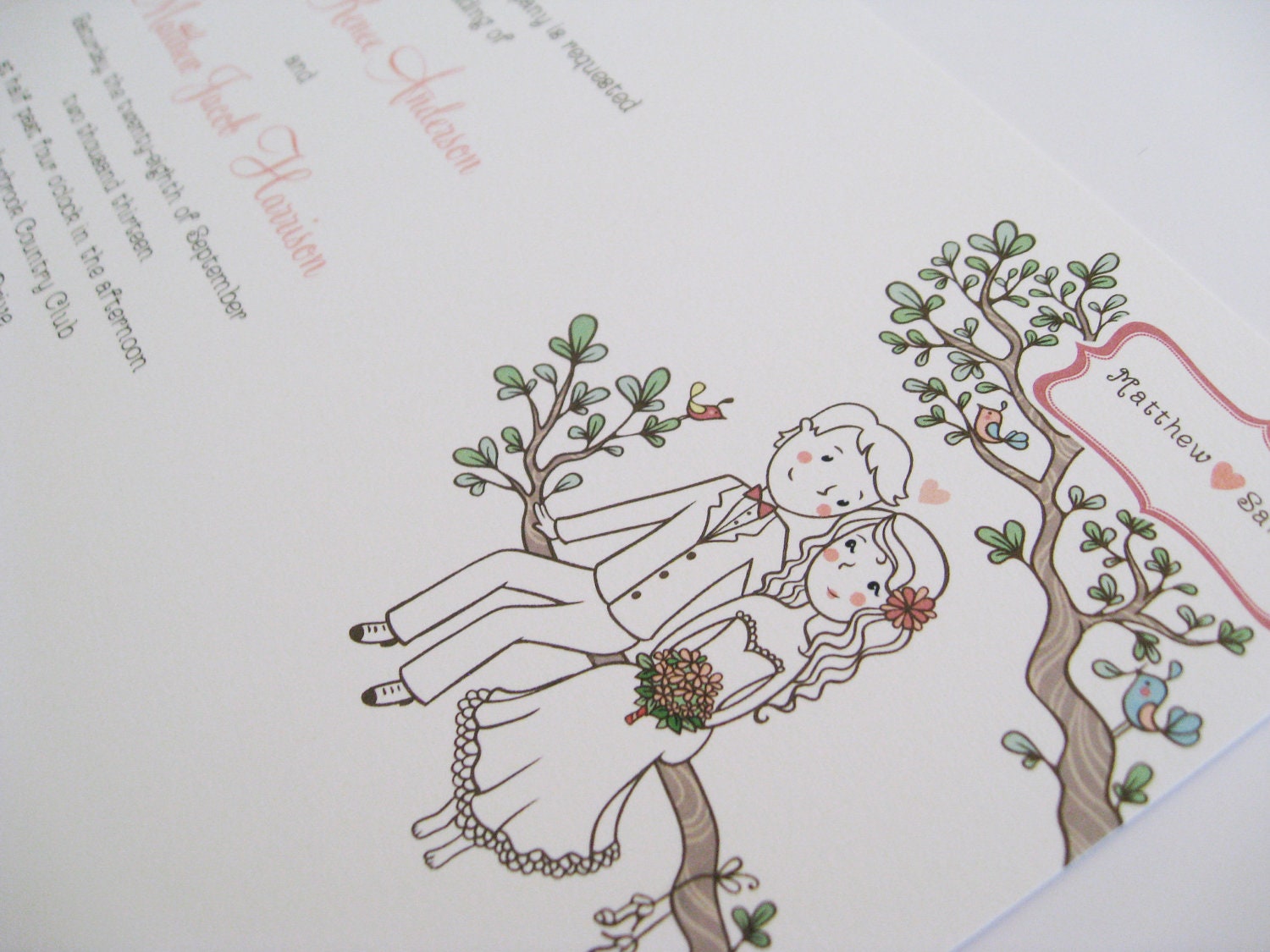 Bride and Groom Sitting in a Tree - Sweet, Unique Wedding Invitations