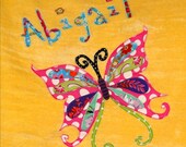 Personalized Large Sunshine Yellow Velour Beach Towel with a Fun and Beautiful Butterfly