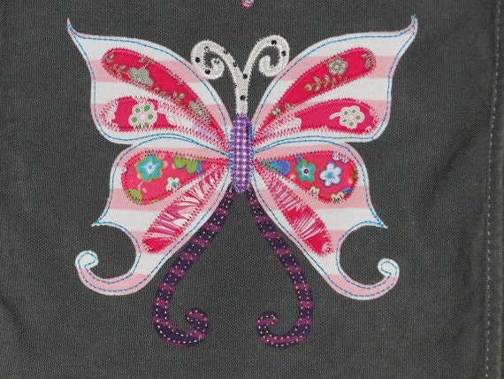 Personalized Authentic Pigment Canvas Field Bag in Color Smoke - with beautiful butterfly