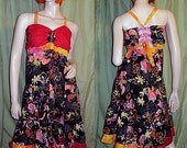Hippie Patchwork Sun Dress - Maxi - Twirly Festival Apron Corset Dress - One of a Kind - Peace Sign Dress - S/M/L