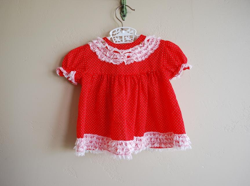 vintage red polka-dot dress and bloomer set- 12M