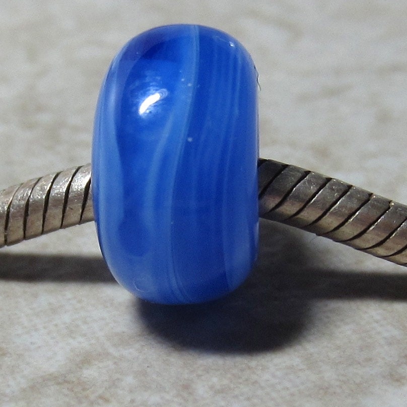 Handmade Lampwork Glass Big Hole Bead Blue Lagoon