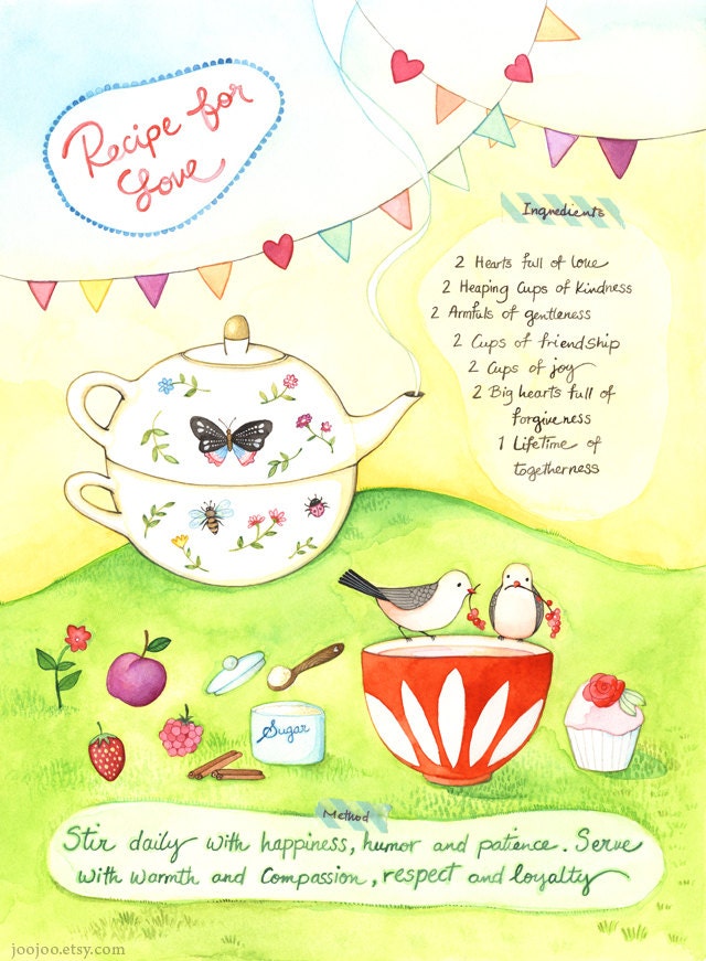 kitchen wall art - Recipe for love - bigger version 8x10