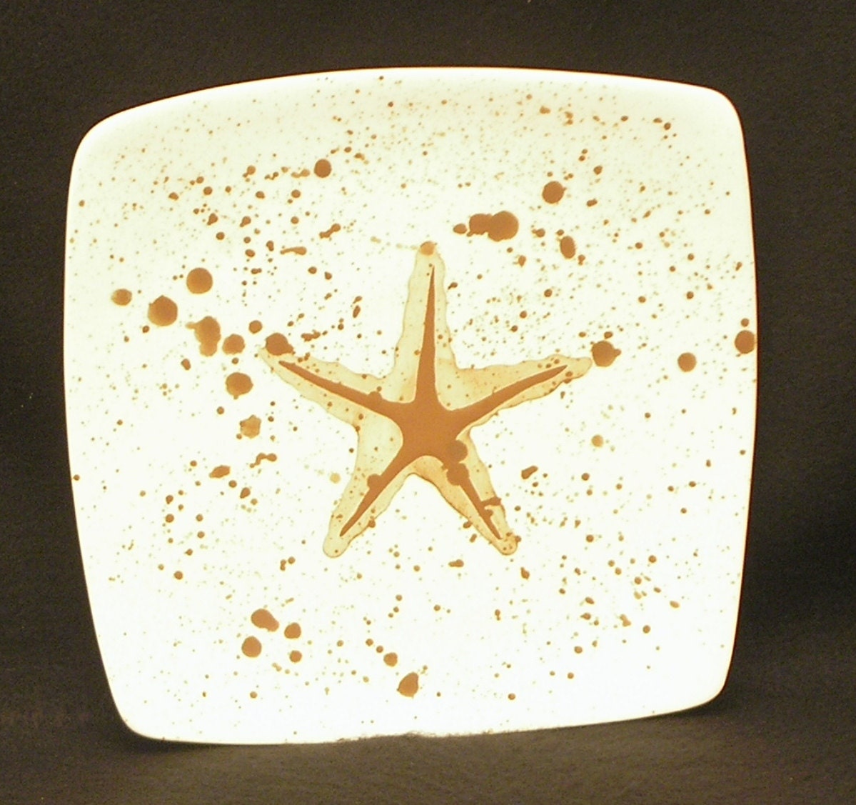 Plate. Salad. Brown Starfish Dinner Plate. Salad Plate. Brown.Starfish.Sea.Dots. Handmade by Sara Hunter Designs