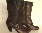 Brown Granny Ankle Boots size 8 B Eur 38 .5 UK 5 .5 Leather Harness Chunky Heel