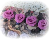 Shabby Sweet LILAC Handmade Clay ROSES Magnets Sets of 4 ECS sct
