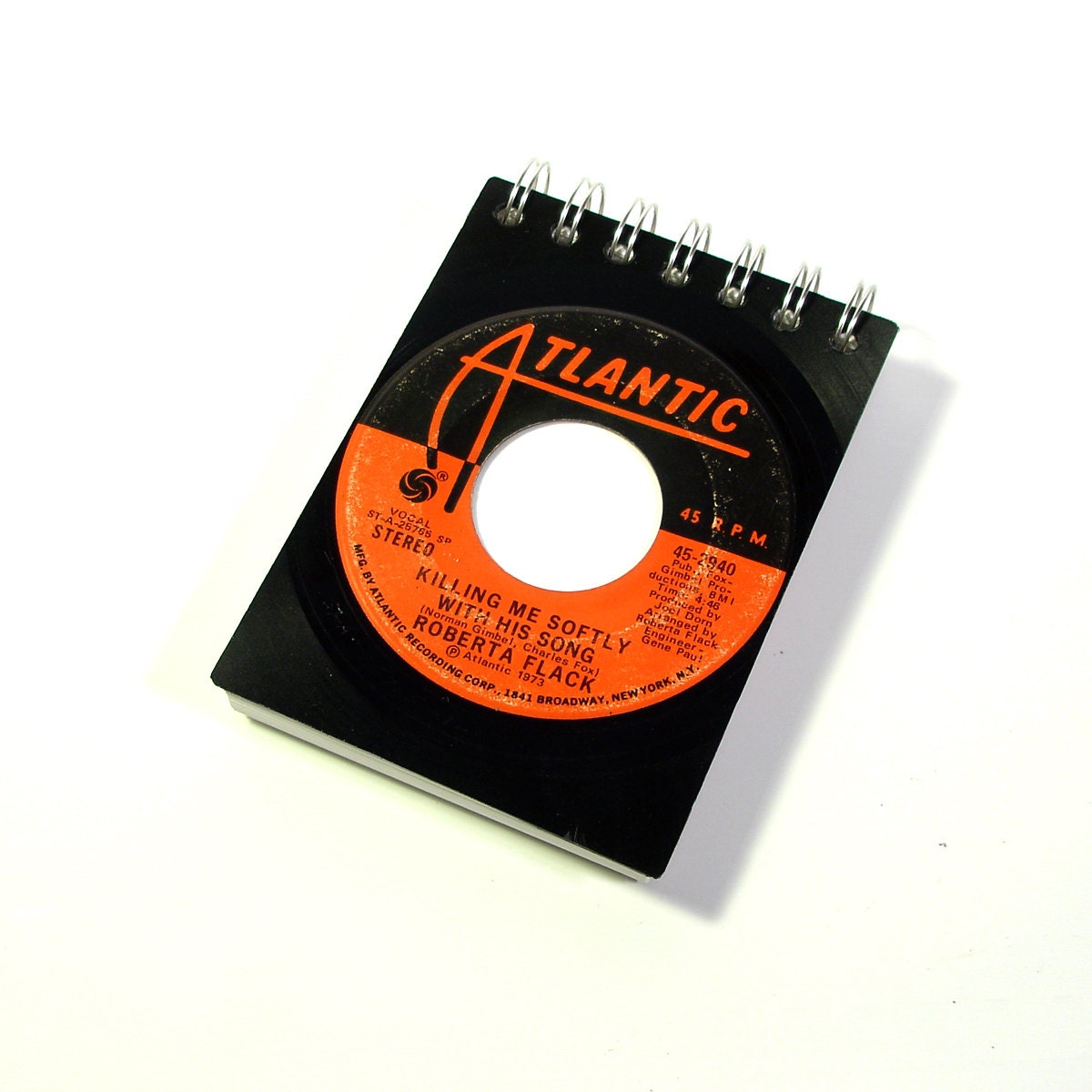 Roberta Flack, Killing Me Softly With His Song 45 - Recycled Record Mini Sketchbook (3.5 in x 5.5 in)