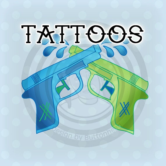 12 Water Wars Party Favor - Water Gun - Temporary Tattoos